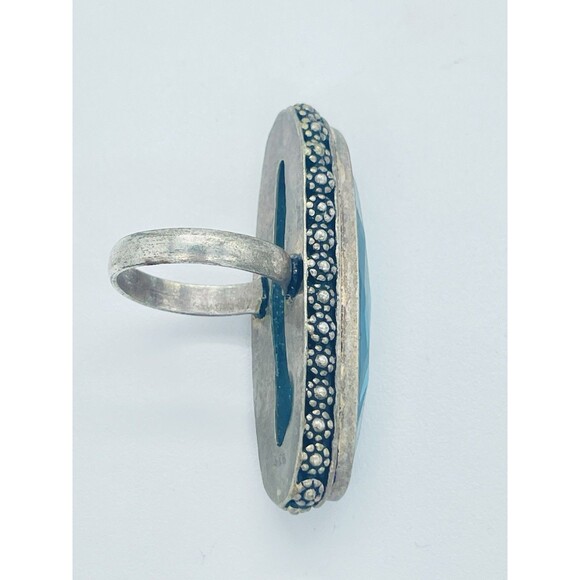 Beautiful Unique Artisan Made Antique Aqua Glass Sterling Silver Ring, Size 6.75 - Picture 10 of 11